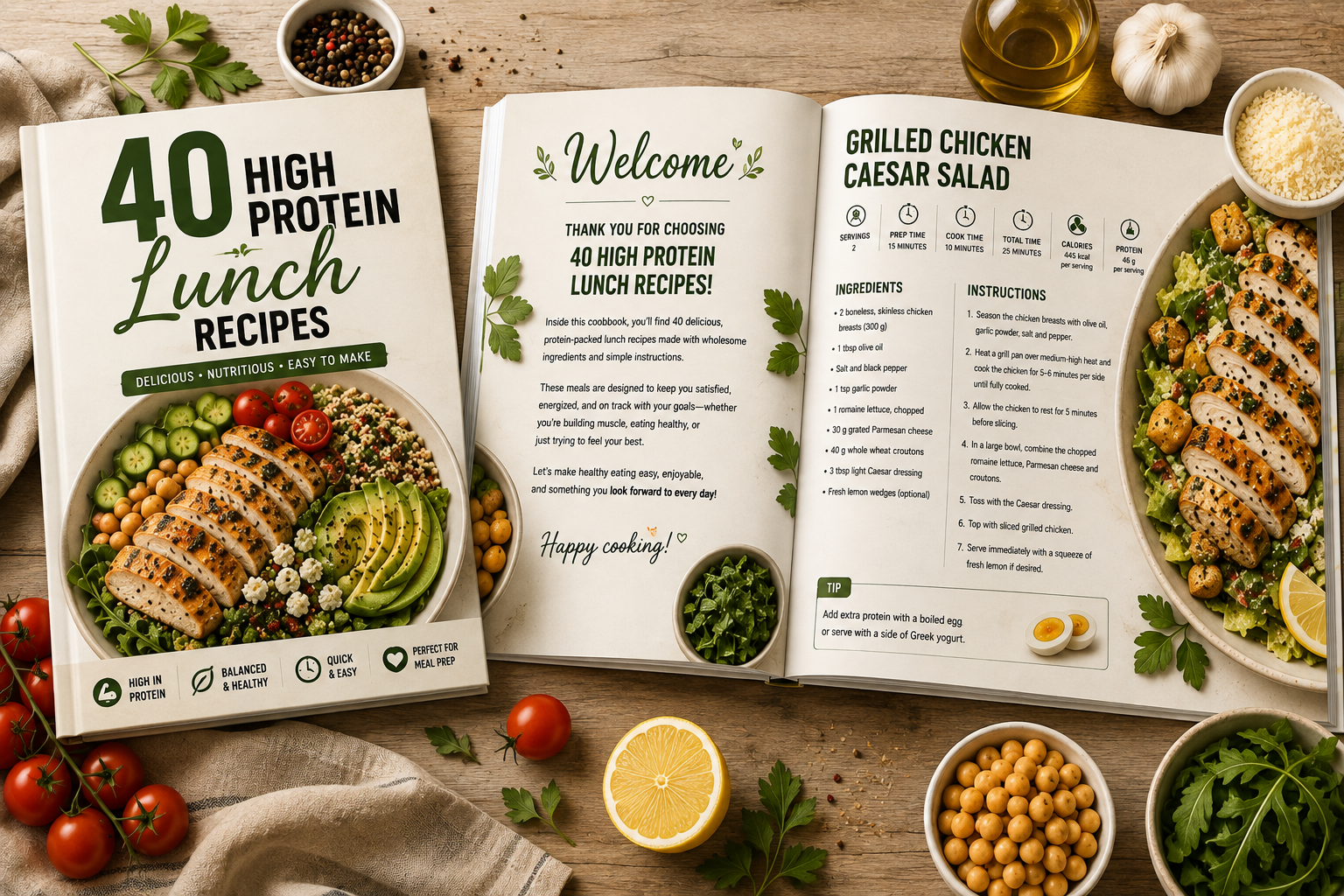Inside preview pages from the Lunch cookbook